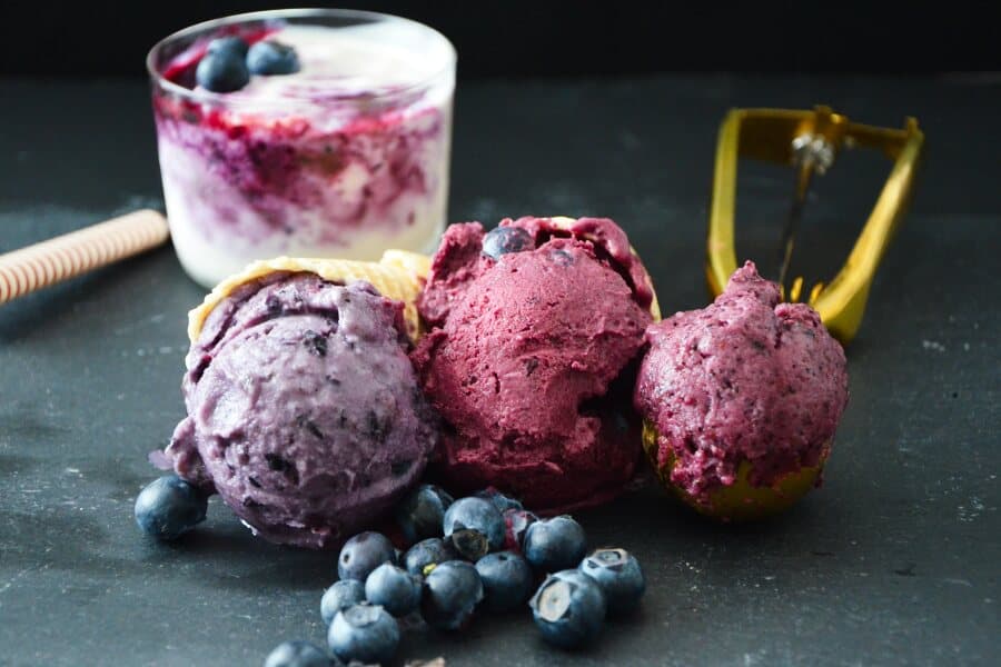 Heidelbeer-Sorbet, Heidelbeer-Puddingeis, Heidelbeer Nice cream, Heidelbeer Frozen Yoghurt / Lüneburger Heide