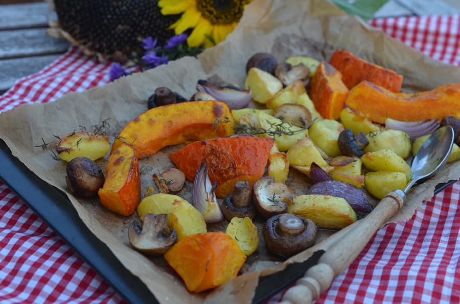 Herbstliches Ofengemüse mit Heidekartoffel und Kürbis