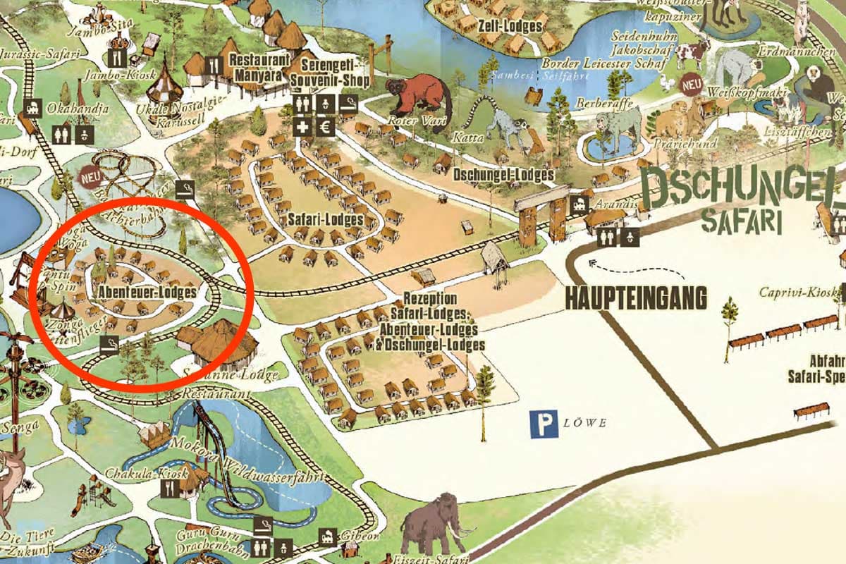 Karte und Parkplan Serengeti Park mit Abenteuer Lodges zum Übernachten