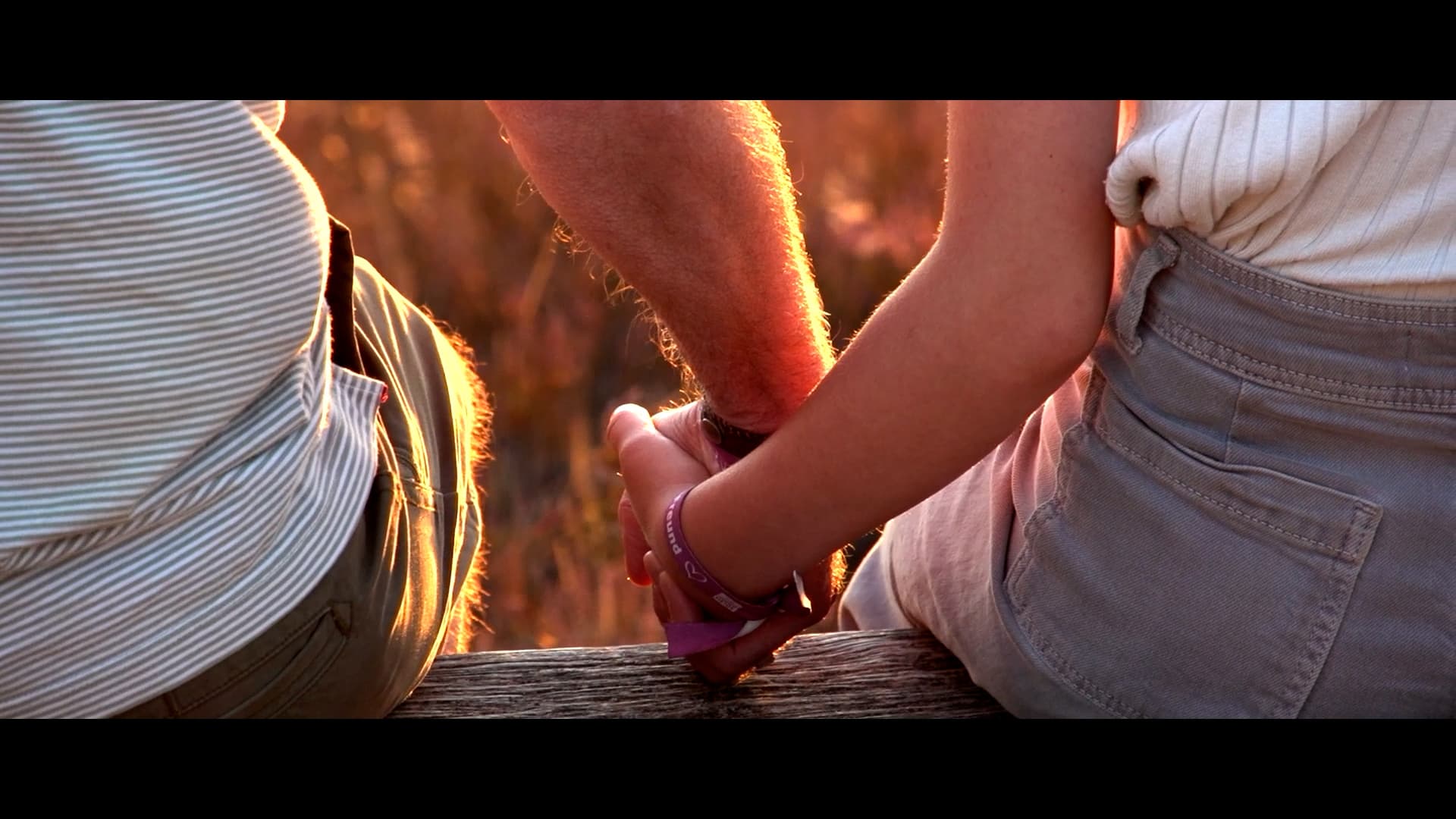 Hand in Hand, Bank, Sonnenuntergang, Heide