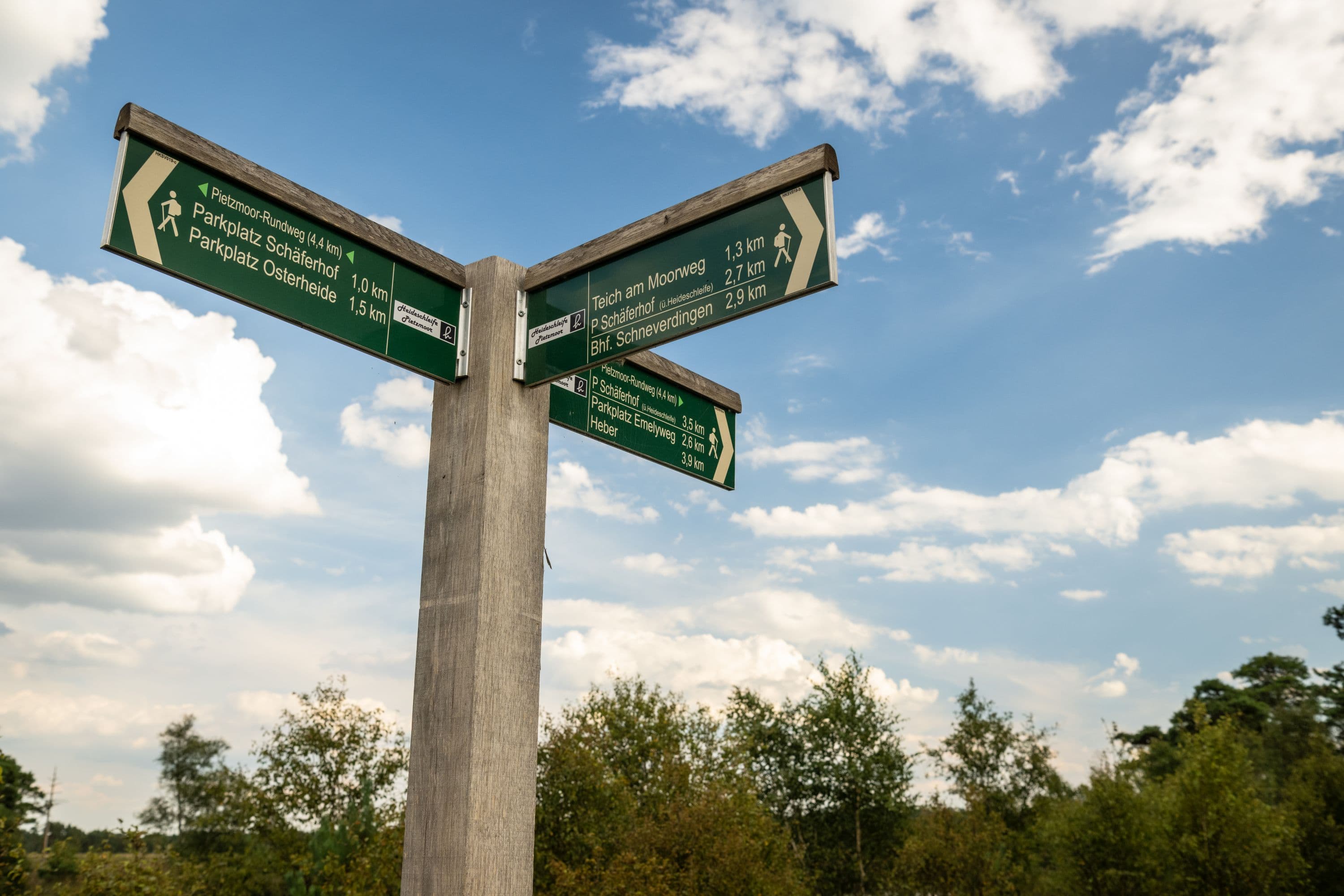 Beschilderung für die Wanderer im Pietzmoor