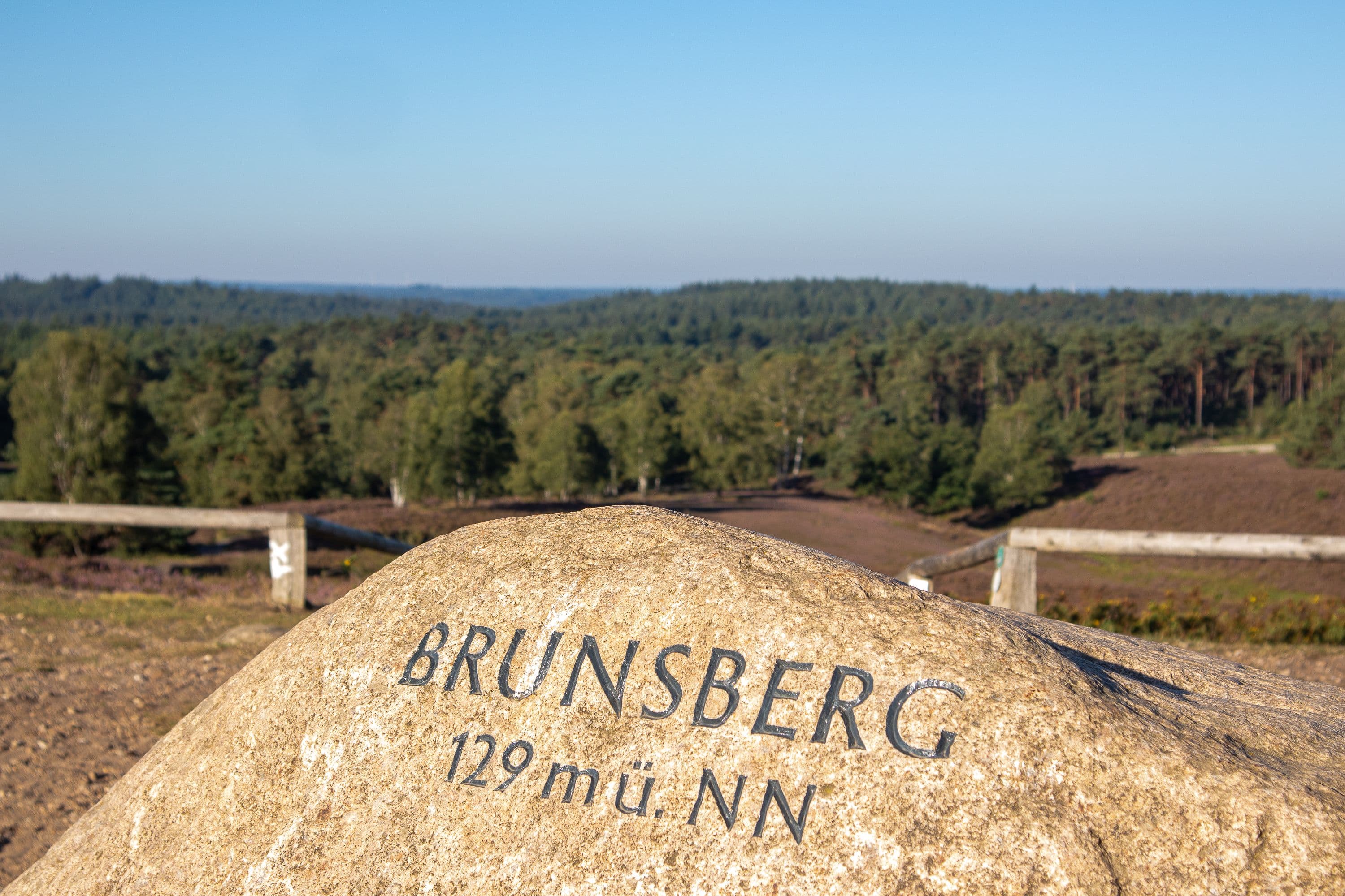 Auf dem Gipfel des Brunsbergs steht ein Gipfelstein
