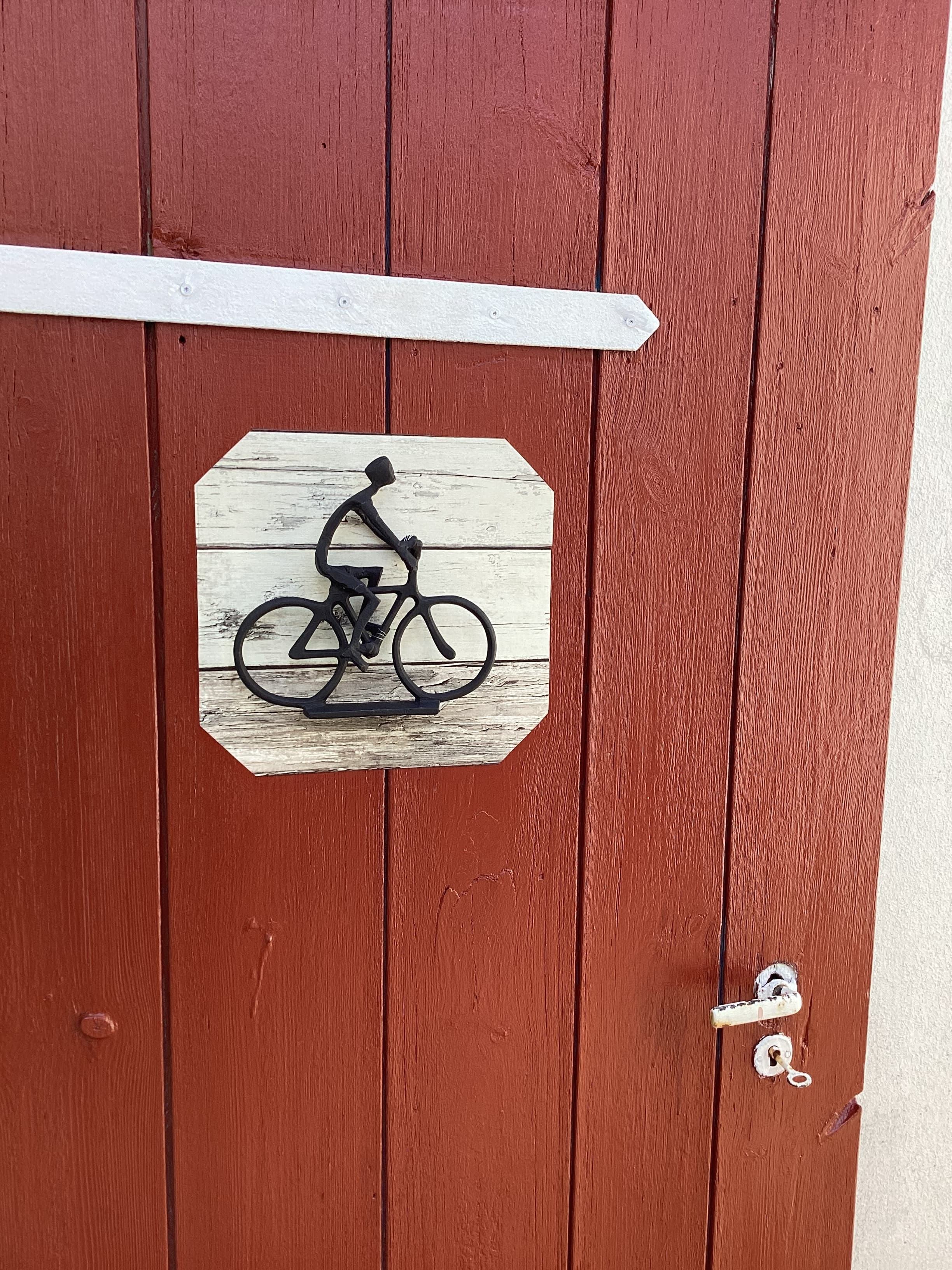 Celle Ferienhaus das kleine Lachte-Haus Türschild Rad-Station