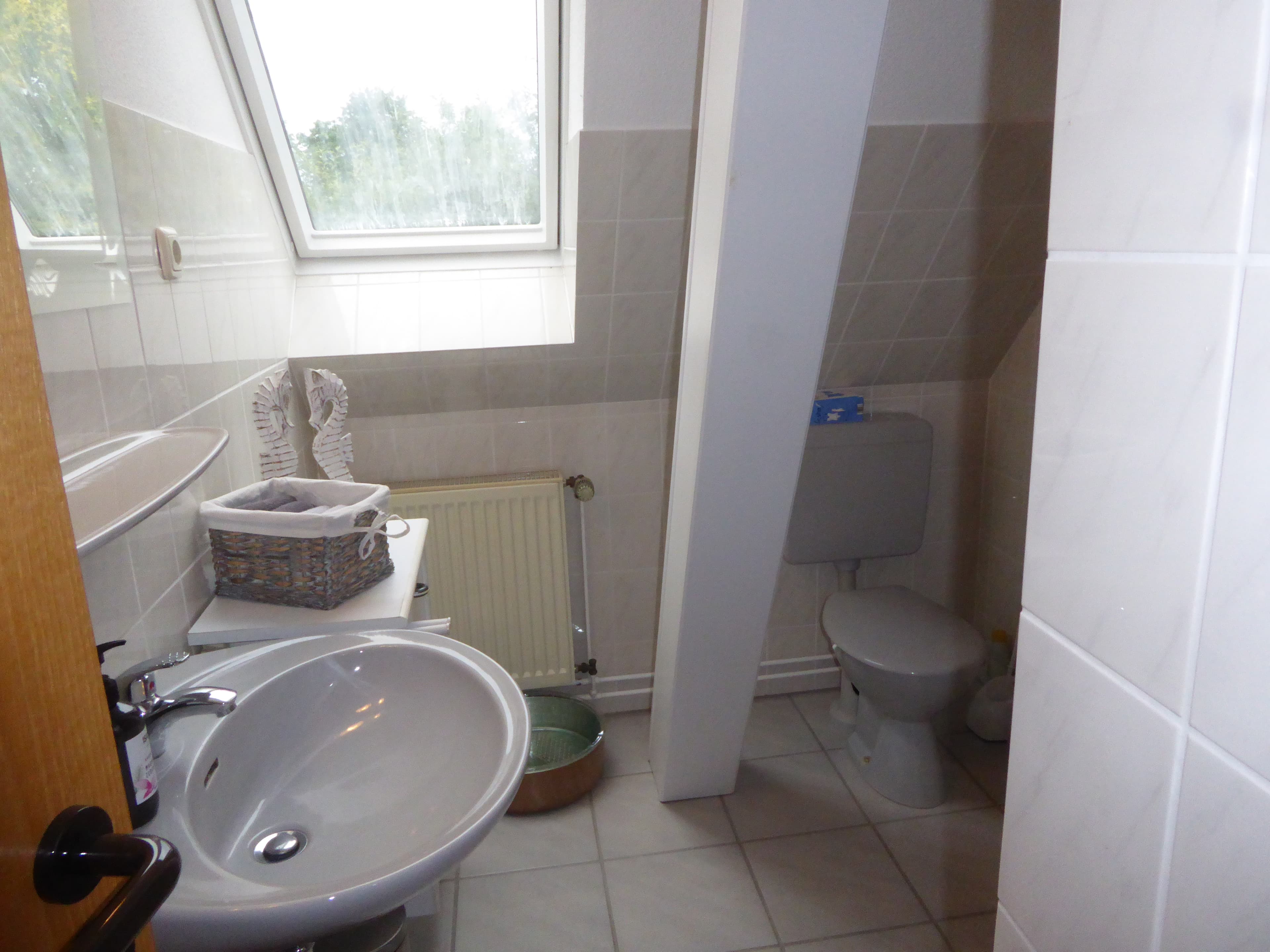 Badezimmer in der Ferienwohnung Backebergsmühle