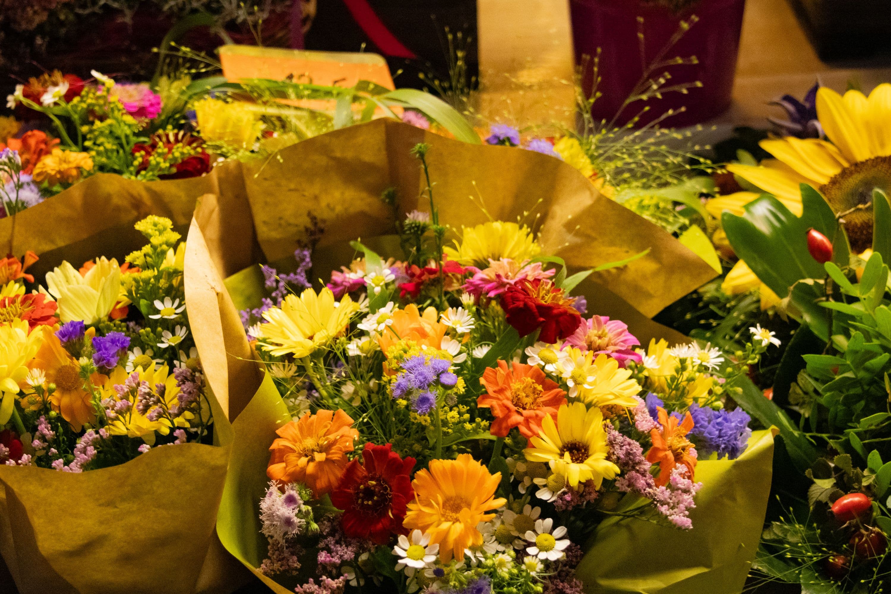 Frische Blumen auf dem Lüneburger Wochenmarkt in der Lüneburger Heide kaufen
