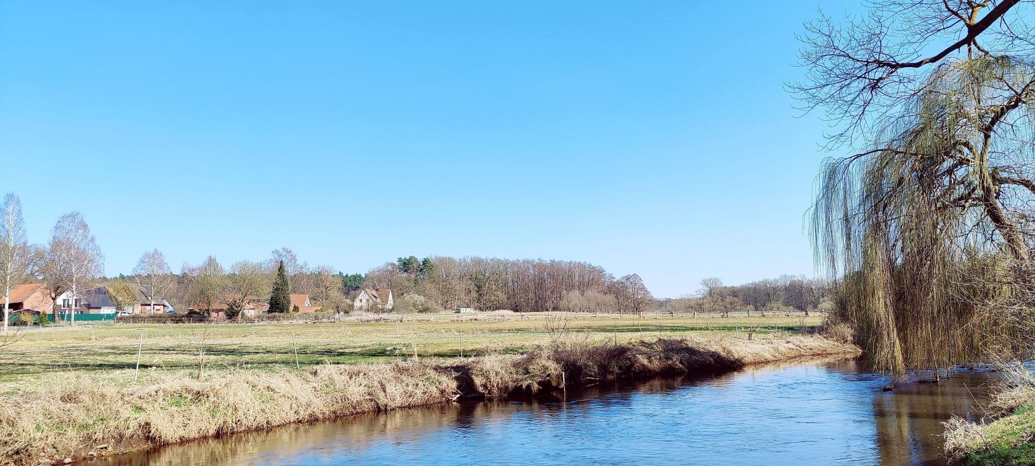 Ilmenau bei Wichmannsburg mit Blick auf Biwakplatz und Ilmenauradweg