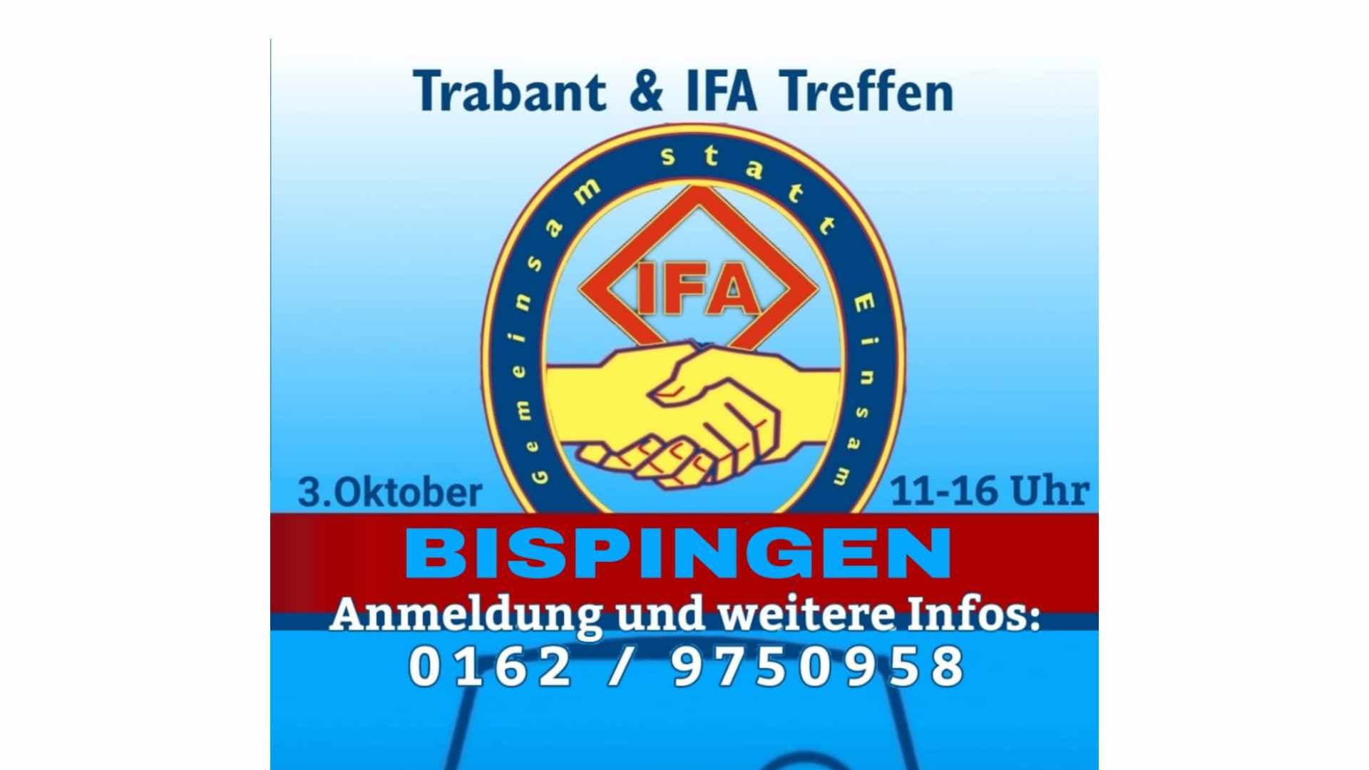 Plakat zum Trabant-&-IFA-Treffen in Bispingen mit IFA-Logo und Termin am 3. Oktober.