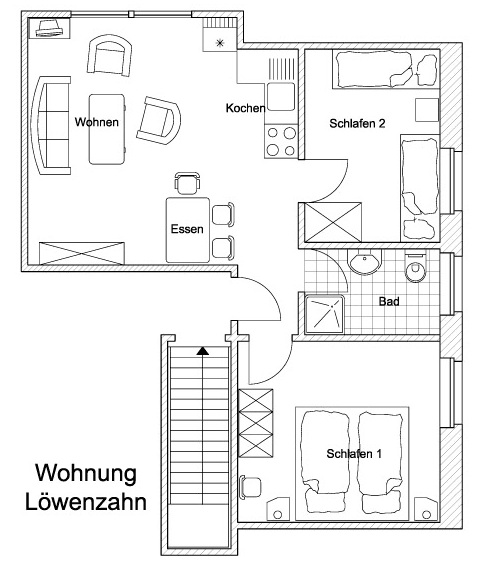 Grundriss der Ferienwohnung Löwenzahn der Ferienwohnung Hedder in Bispingen