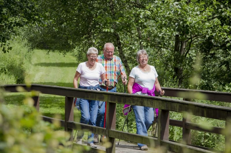 Die direkt am Campingplatz grenzenden Wanderwege laden zu einer Runde Nordic Walking ein!