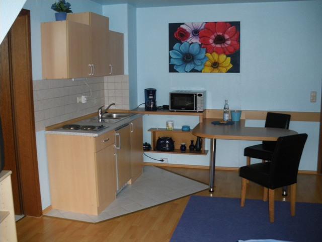 Küche blaue Wohnung Blumen-Villa