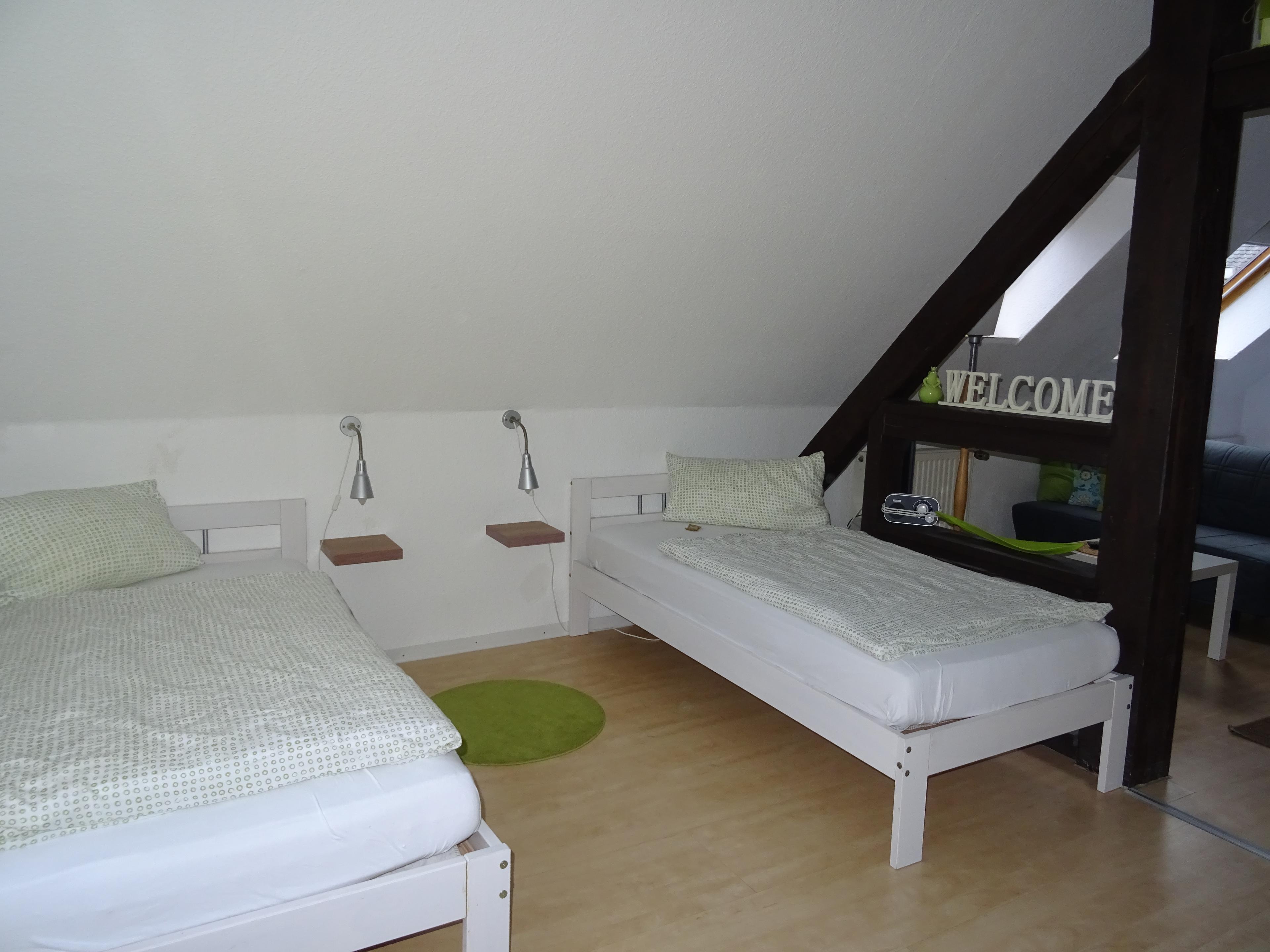 Betten in dem Apartment 1 des Scharnebecker Gästehauses in Scharnebeck