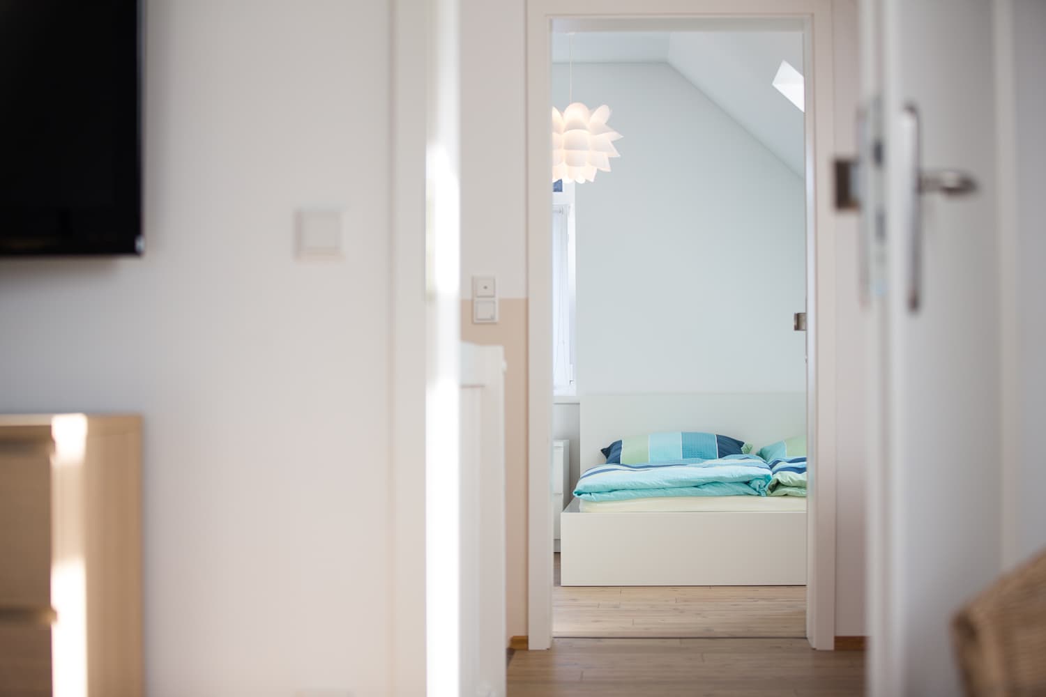 Blick ins Schlafzimmer der Ferienwohnung Wildpark Lüneburger Heide in Hanstedt