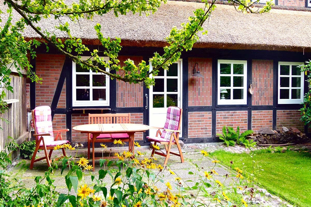 Terrasse der Ferienwohnung Reethof 1575 an der Seeve in Jesteburg