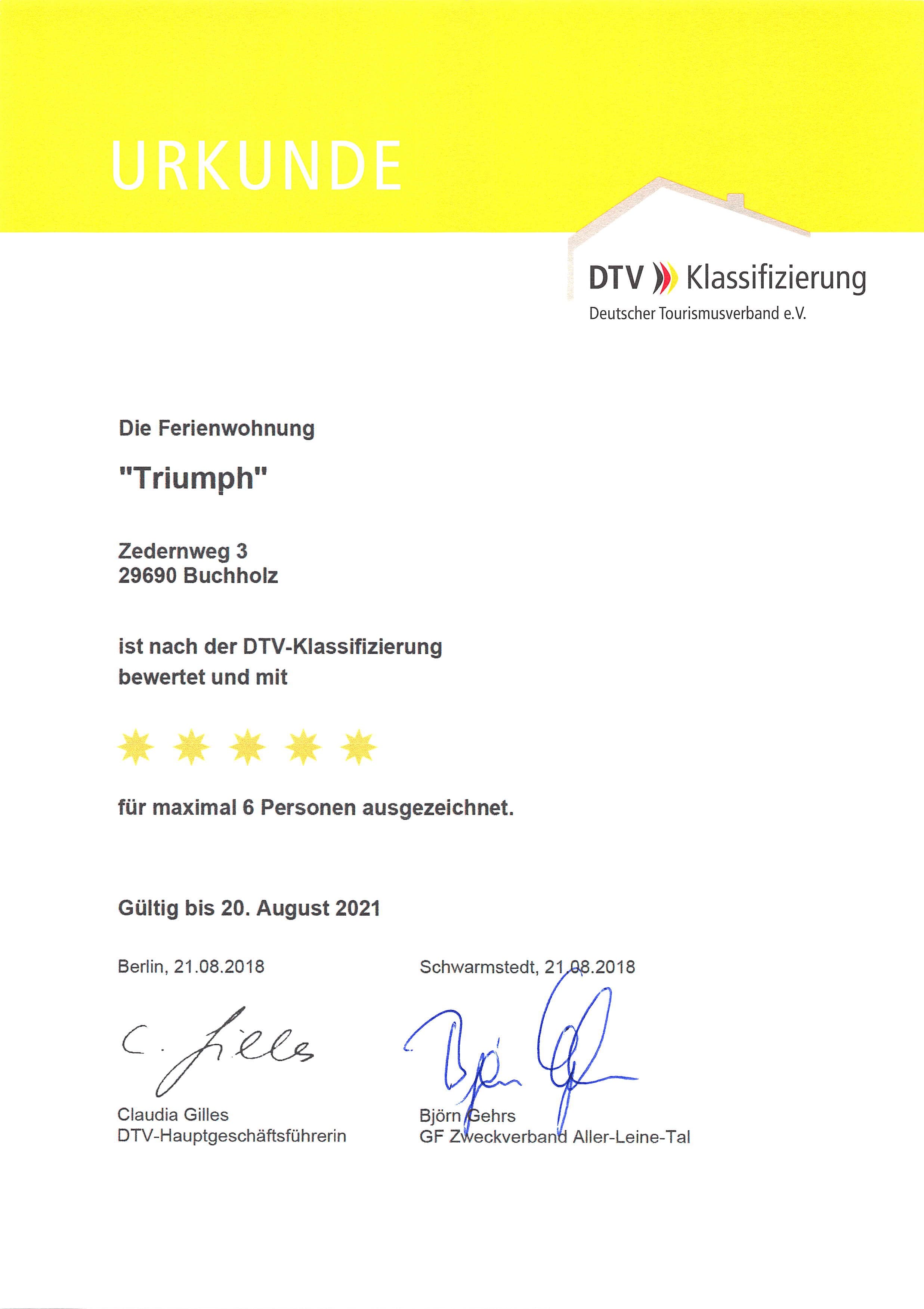 DTV Zertifikat 5 Sterne "Triumph"