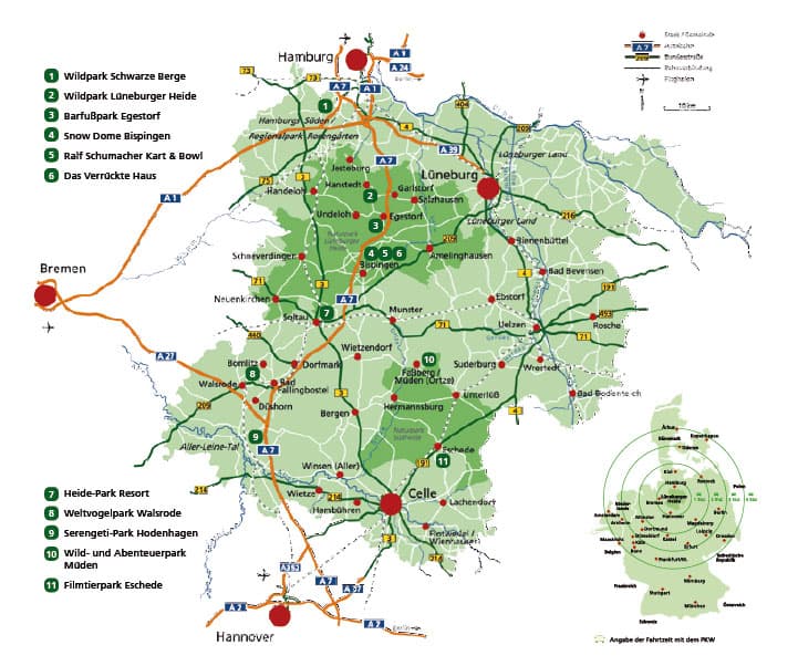 Karte der Lüneburger Heide in Niedersachsen