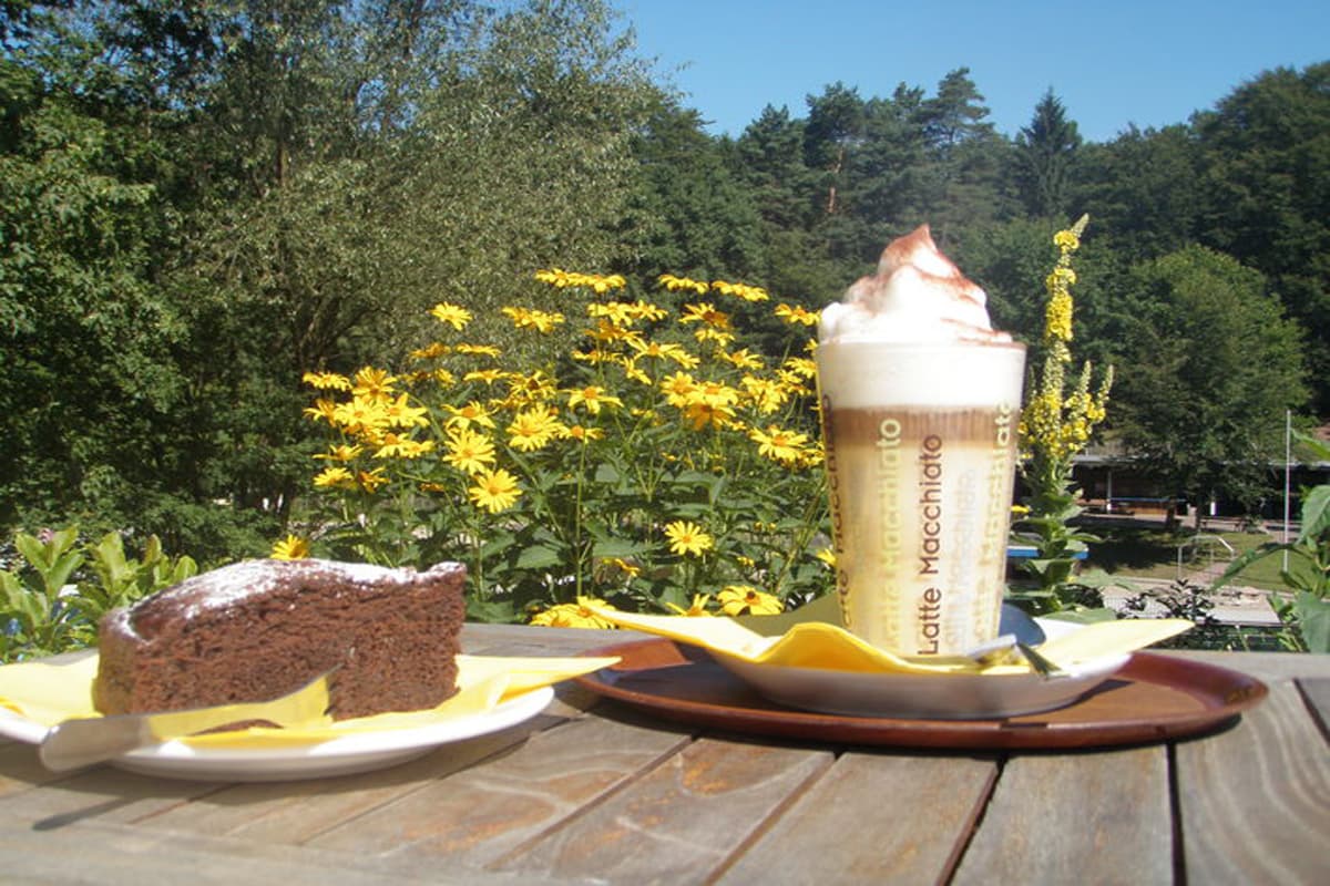 Soja-Latte und veganer Schokokuchen