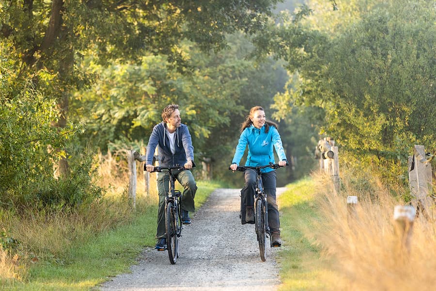 Auf der Radtour "Mutige Siedler - Stolze Reiter. Von der Moorlandschaft zur Pferderegion" bei Adelheidsdorf erwarten Sie spannende Ein- und Ausblicke in die ehemaige Moorlandschaft, in der es heute viele Weiden mit Pferden zu bestaunen gibt.