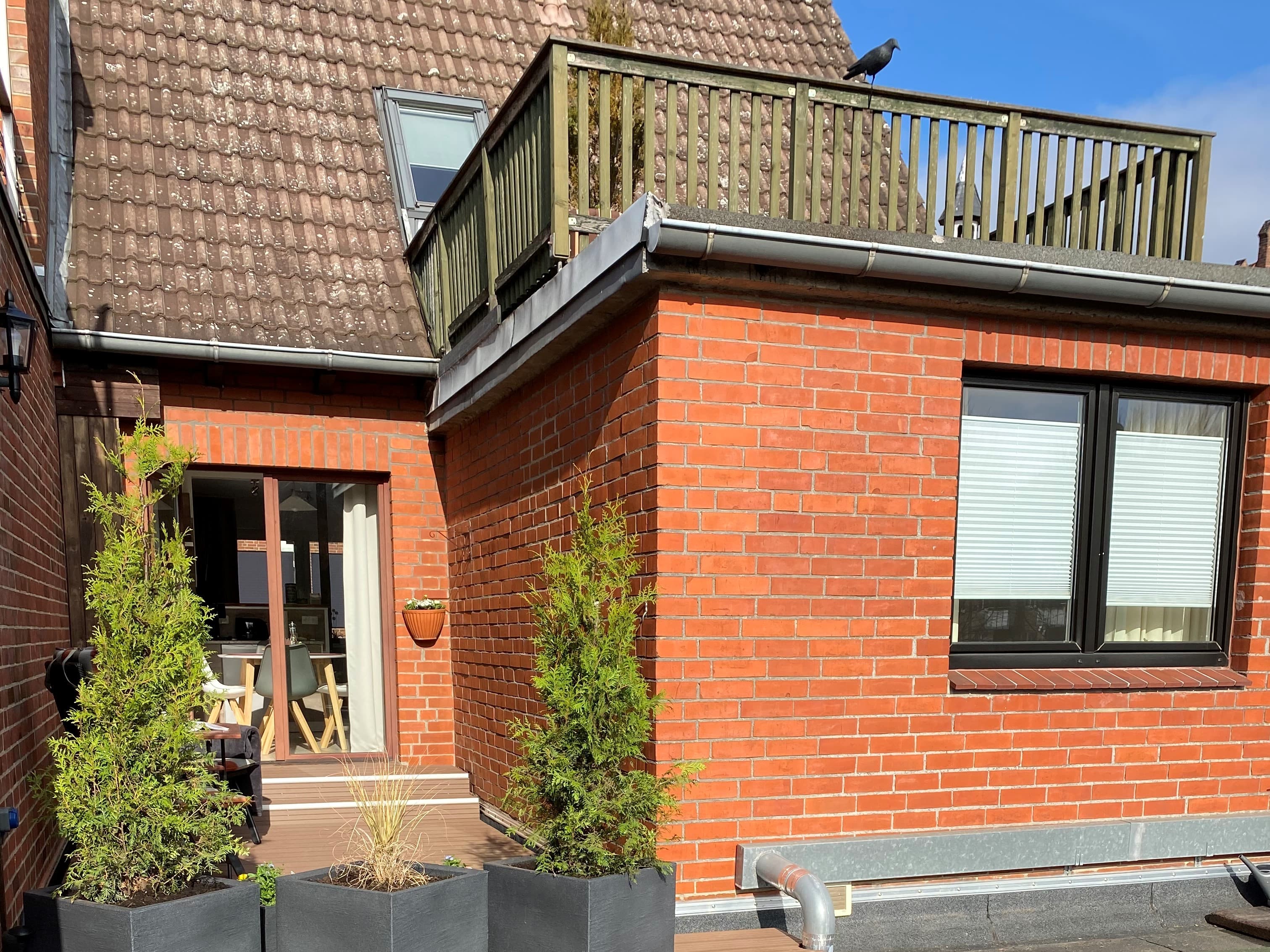 Ferienwohnung Zerbe Dachterrasse mit Blick auf das Schlafzimmer